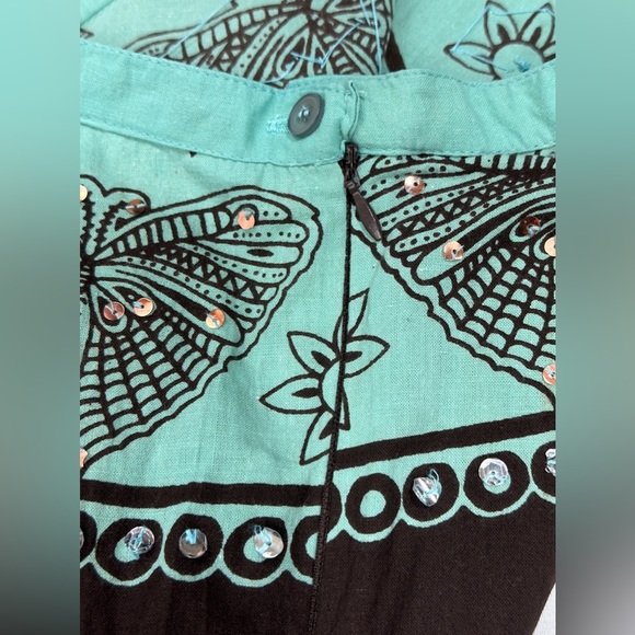 Cute Options Butterfly Print Embellished Cotton Maxi Skirt Blue & Brown Size M - Picture 7 of 11